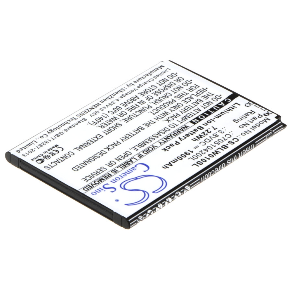 Tylna etykieta Cameron Sino CS-BLW010SL, bateria telefonu 1900mAh 3,8V