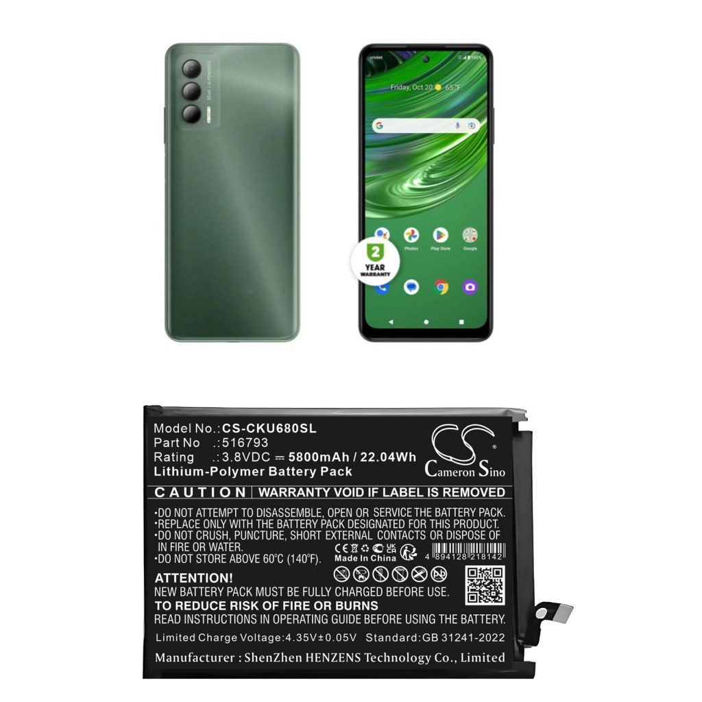 Compatible battery replacement for Cricket 516793