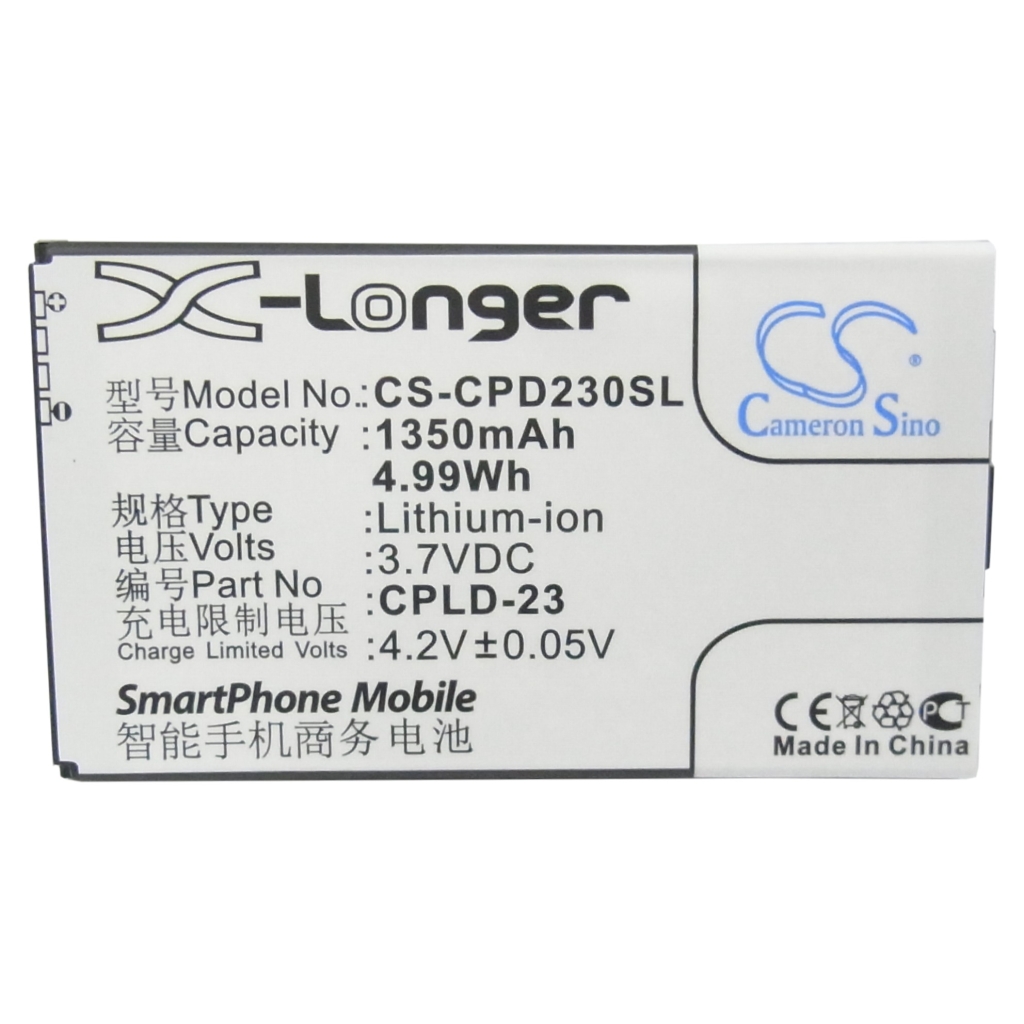 Bateria telefonu Li-ion Cameron Sino CS-CPD230SL 3,7V 1350mAh, płaski widok etykiety