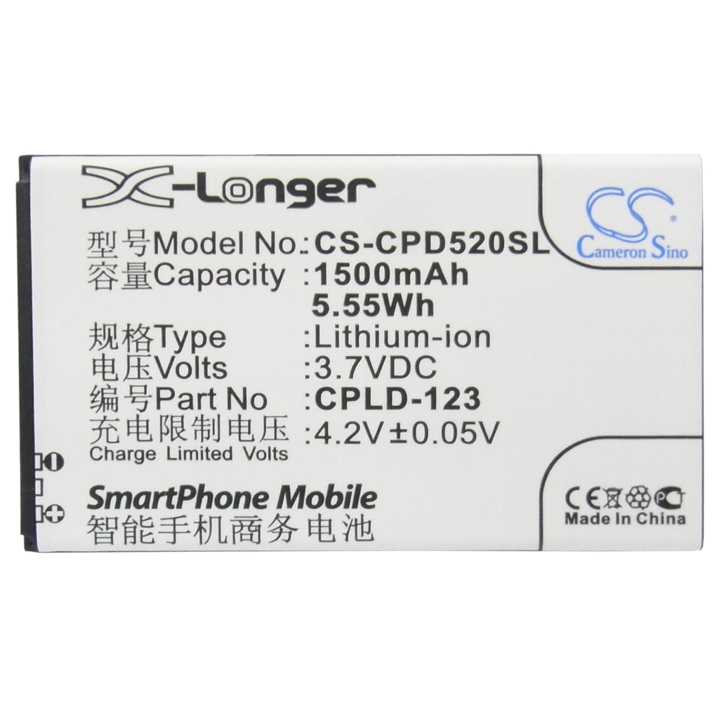 Przednia etykieta Cameron Sino CS-CPD520SL 1500mAh 3,7V , widok płaski