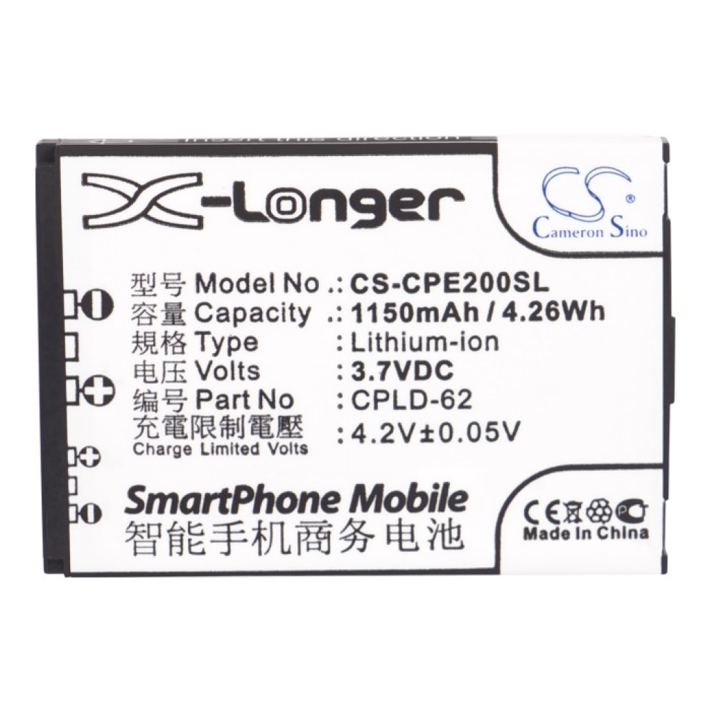 Bateria Li-ion Cameron Sino CS-CPE200SL 1150mAh 3,7V, widok etykiety z góry