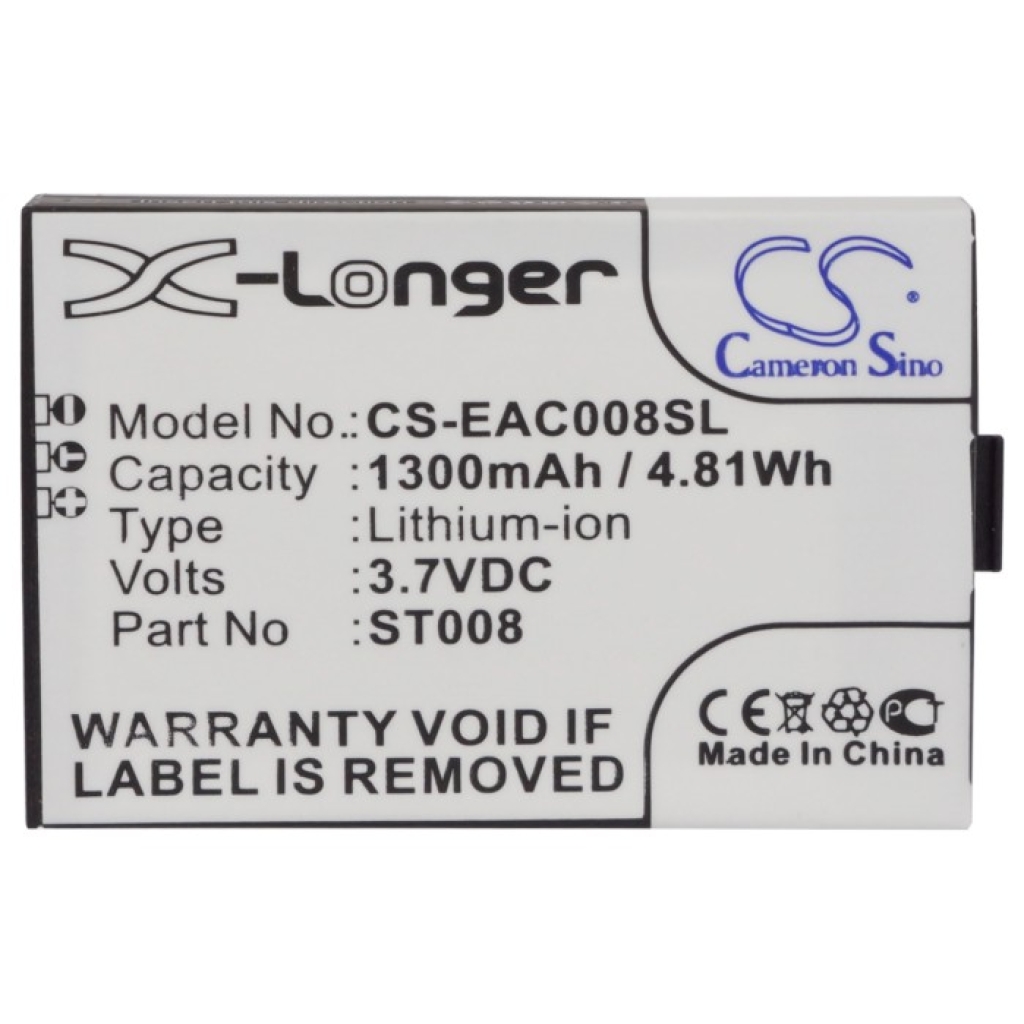 Cameron Sino X-Longer CS-EAC008SL płaski widok przedniej etykiety: X-Longer, 1300mAh/4,81Wh, 3,7VDC, Part ST008