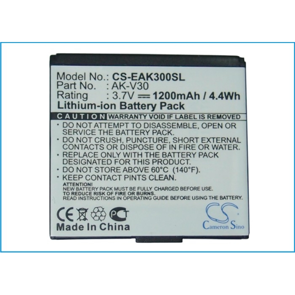 Cameron Sino CS-EAK300SL widok etykiety: AK-V30, 3,7V 1200mAh 4,4Wh Cameron Sino, Made in China