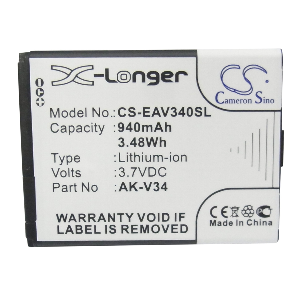 Cameron Sino X-Longer CS-EAV340SL widok przedniej etykiety: 940mAh 3,7V Li-ion, X-Longer i Cameron Sino