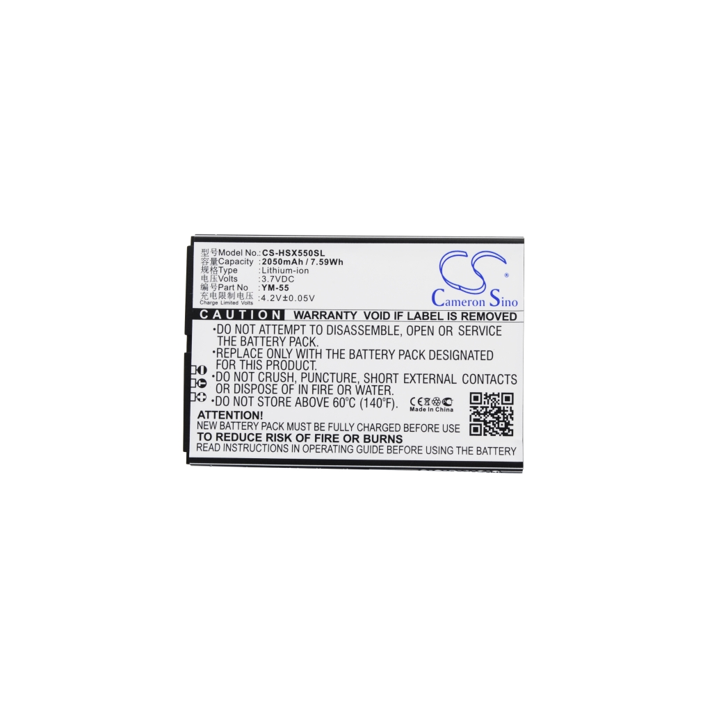 Cameron Sino CS-HSX550SL płaski widok przedniej etykiety z dwujęzyczną specyfikacją: 3,7V 2050mAh