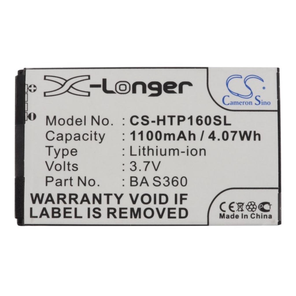 Cameron Sino CS-HTP160SL bateria Li-ion do HTC, widok z przodu: 3,7V 1100mAh Li-ion