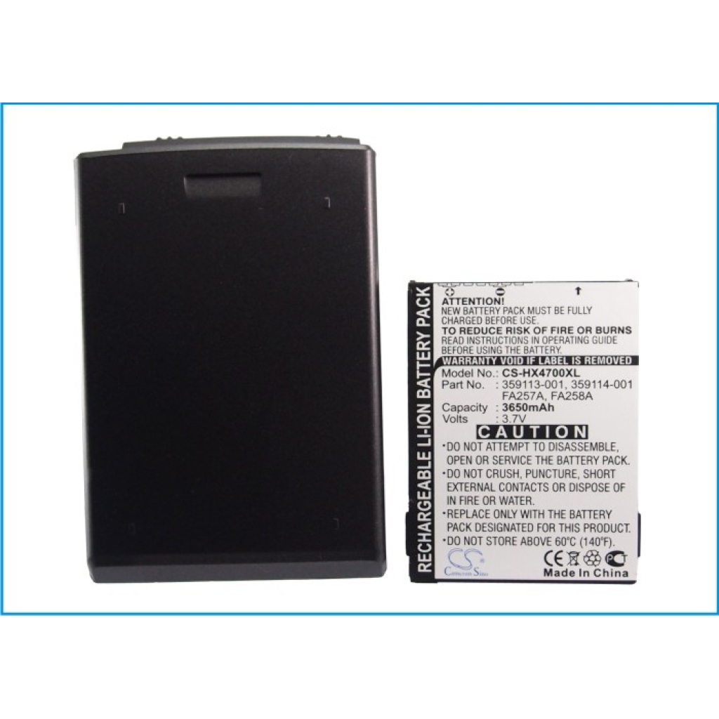 Cameron Sino CS-HX4700XL widok przedniej etykiety: 3650mAh 3,7V, części FA257A/FA258A, z tylną pokrywą