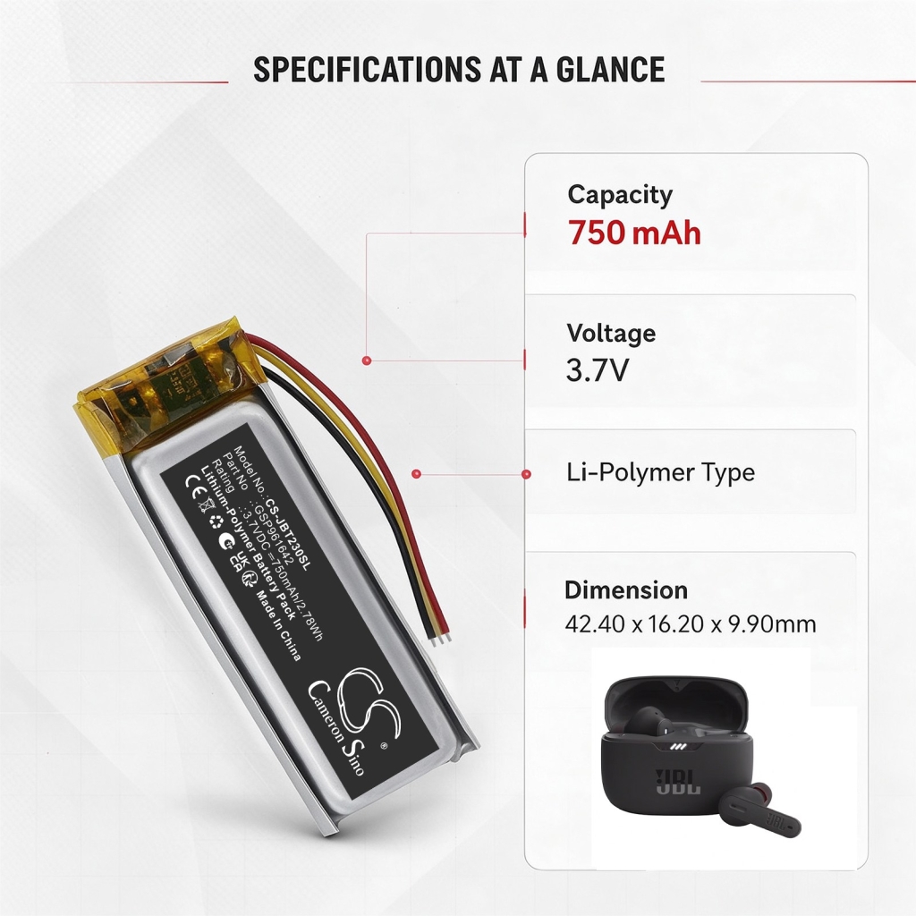 Baterie kompatybilny z JBL Tune 230NC Charging Case Beam 230NC Charging Case Beam Earbuds charging Case CS-JBT230SL