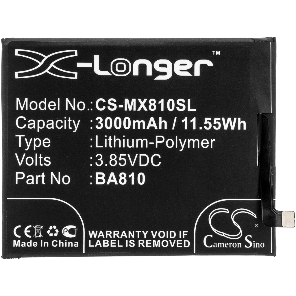 Compatible battery replacement for MeiZu BA810