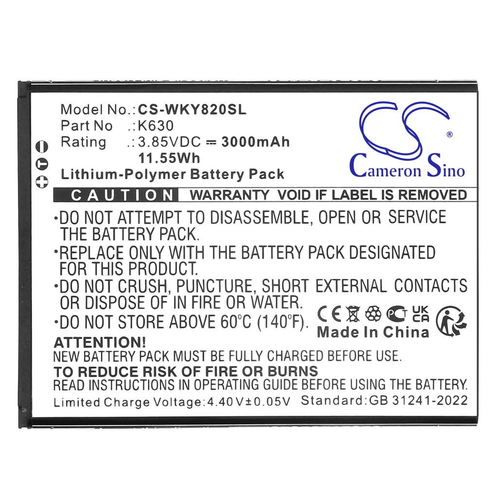 Compatible battery replacement for Wiko K630