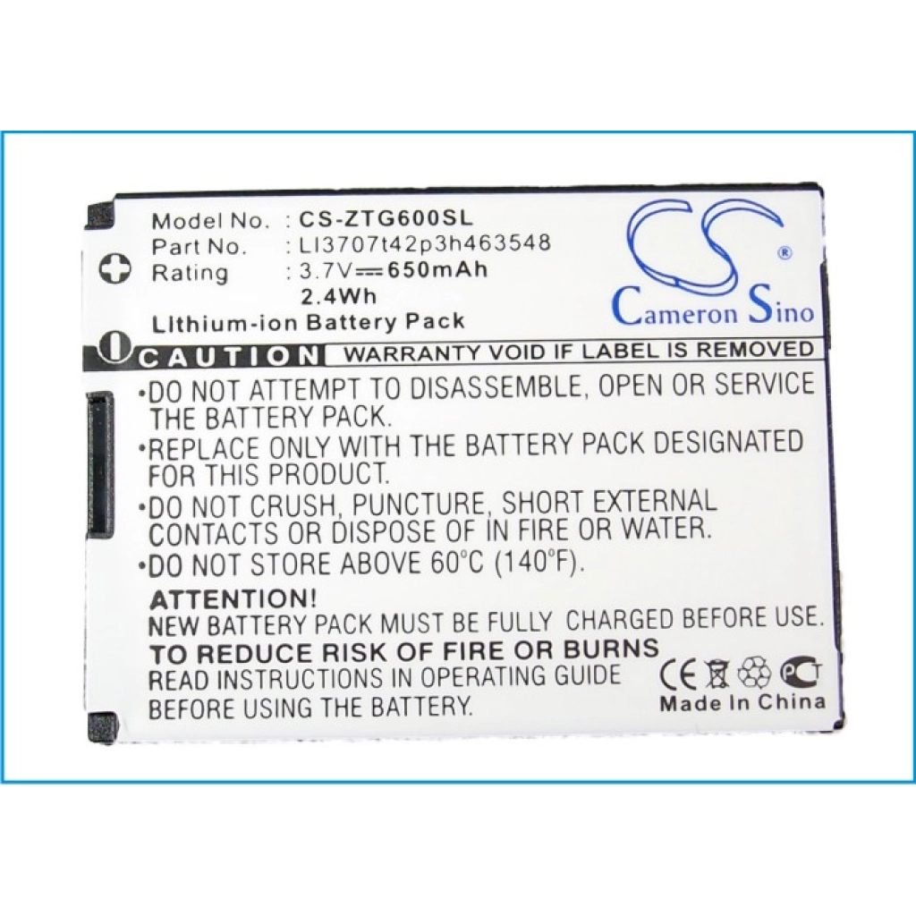 Baterie do telefonów komórkowych ZTE CS-ZTG600SL