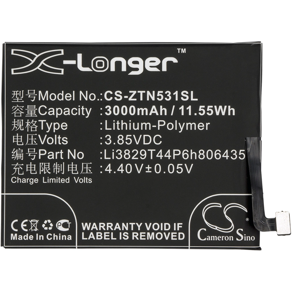 Compatible battery replacement for Nubia LI3829T44P6H806435