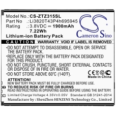 Compatible battery replacement for ZTE LI3820T43P4H695945
